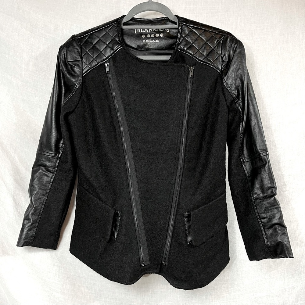 Blank NYC Wool Vegan Leather Blend Moto Jacket -‎ Womens Medium